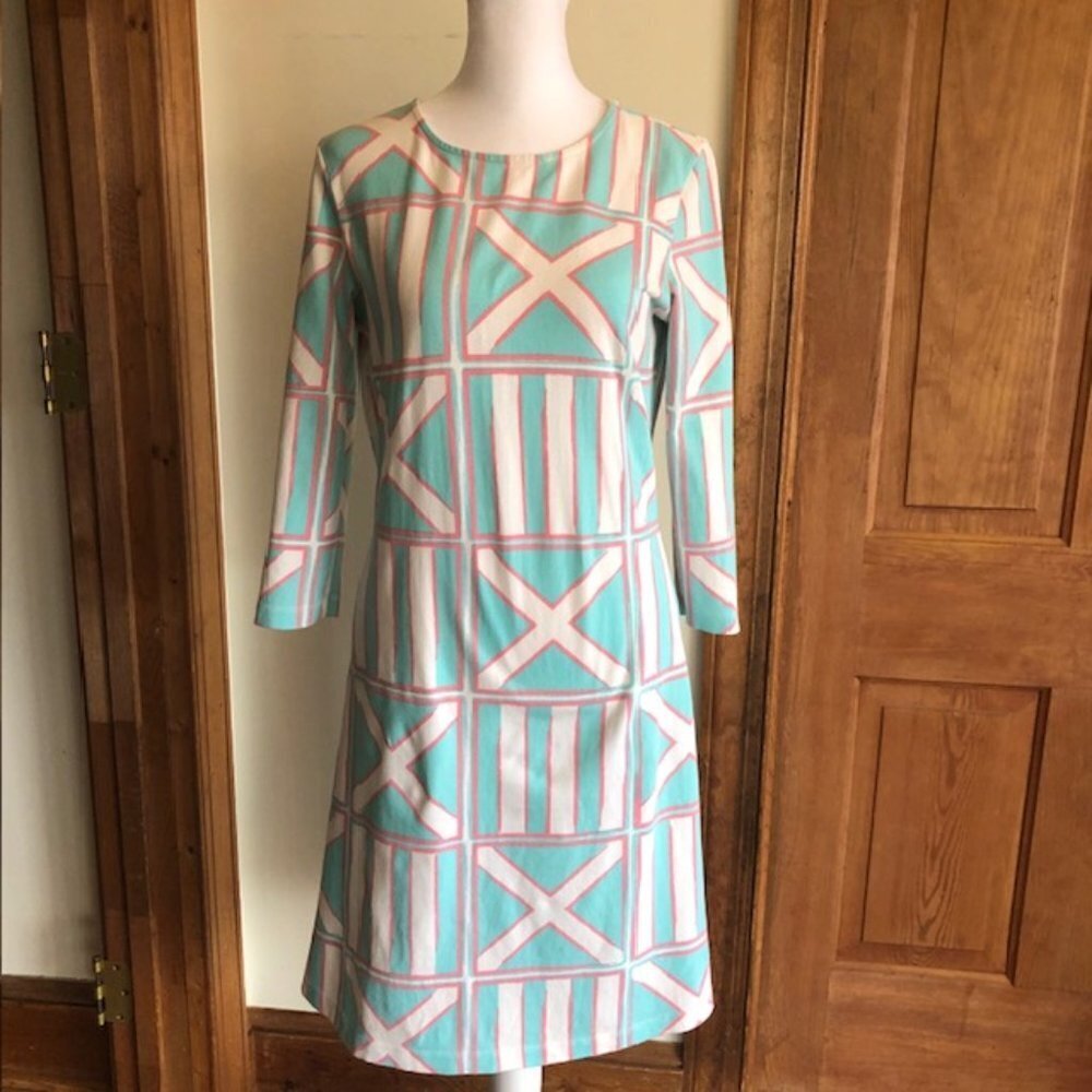 MAHI GOLD Bimini Turquoise Coral White 3/4 Sleeve Dress Small